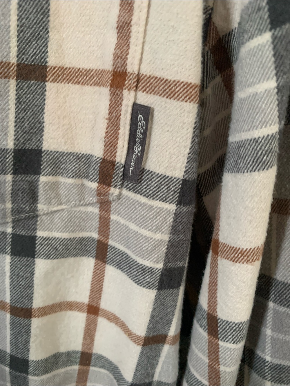Eddie Bauer Plaid Button-Down Shirt in Gray, Brown & Cream - Picture 3 of 4